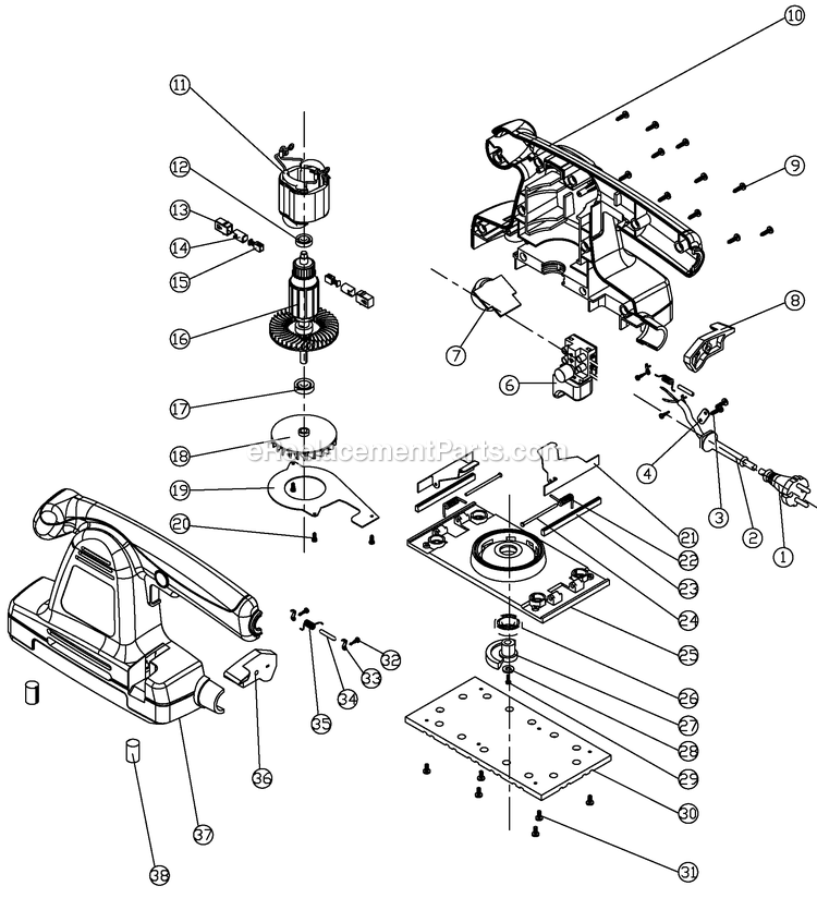 Black and Decker SS1000-B3 (Type 1) 1/2 Sheet Sander Power Tool Page A Diagram